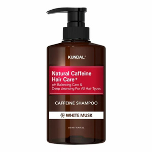 Kundal Natural Caffeine Hair Care+ reinigendes Shampoo mit Koffein gegen Haarausfall, White Musk, 500 ml