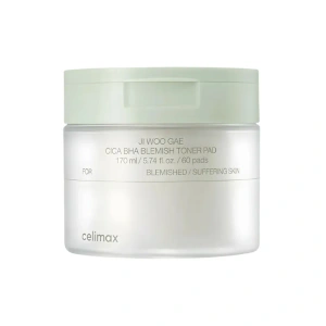 Celimax Ji Woo Gae Cica Bha Blemish Toner Pad – Gesichts-Tonisierungspads mit asiatischem Wassernabel, 60 Stück
