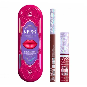 NYX Professional Makeup Bridgerton Royal Treasures Lip Kit 05 Lippen-Make-up-Set Royal Butter Gloss Cherry Courtship 8 ml + Royal Lip Liner Berry of the Ball 0,33 g