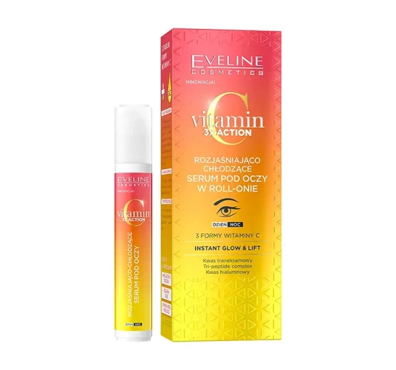 Kliknij na zdjęcie, aby je powiększyć EVELINE VITAMIN C 3X ACTION AUFHELLEND-KÜHLENDES SERUM UNTER AUGEN IM ROLL-ON 15ML