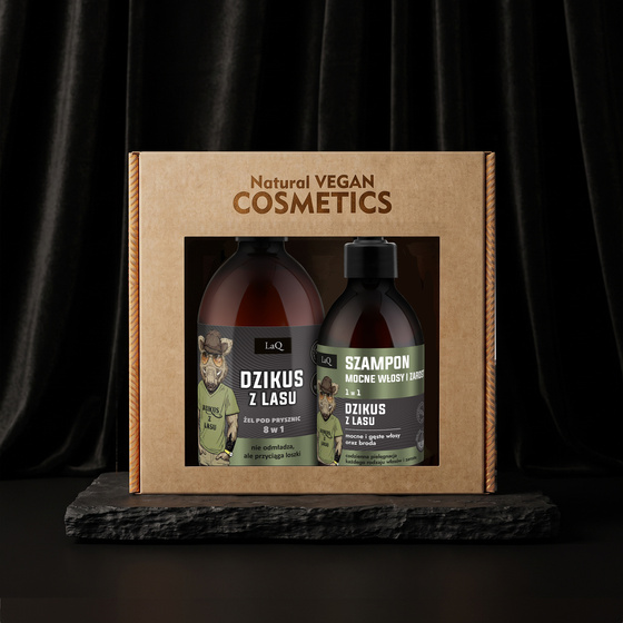 Kliknij na zdjęcie, aby je powiększyć LaQ Dzikus z Lasu Geschenkset für Männer Duschgel 8in1 500 ml + Haarshampoo 300 ml