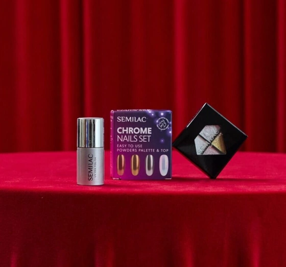 Semilac Chrome Nails Set Gepresste Puderpalette Chrome 01 + Top No Wipe 7 ml