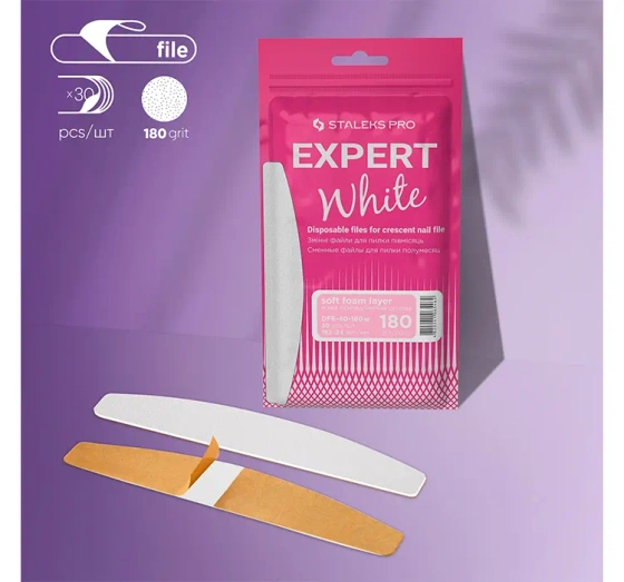 Kliknij na zdjęcie, aby je powiększyć Staleks Pro Expert White Austauschbare weiße Feilblätter für Halbmondfeile Expert 40 180 grip 30 Stück