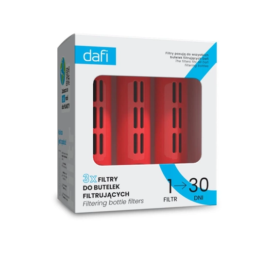 Dafi Aktivkohlefilter für Dafi Soft und Solid Wasserflasche Rot 3 Stück