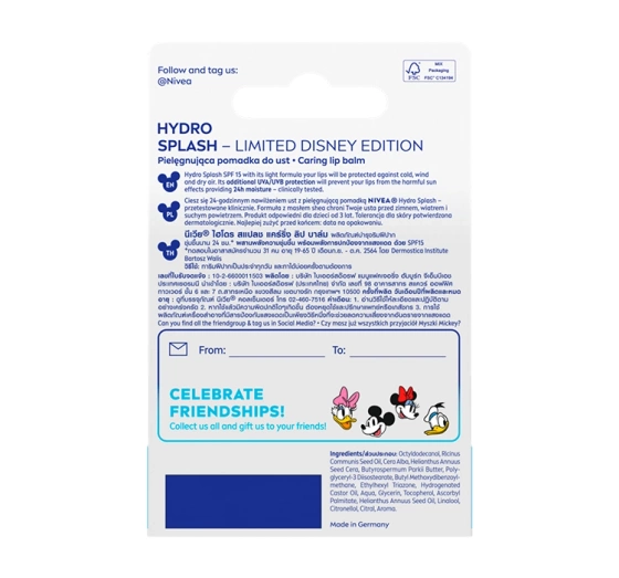 NIVEA Disney Mickey and Friends Schutzlippenstift Hydro Splash LSF 15 4,8 g