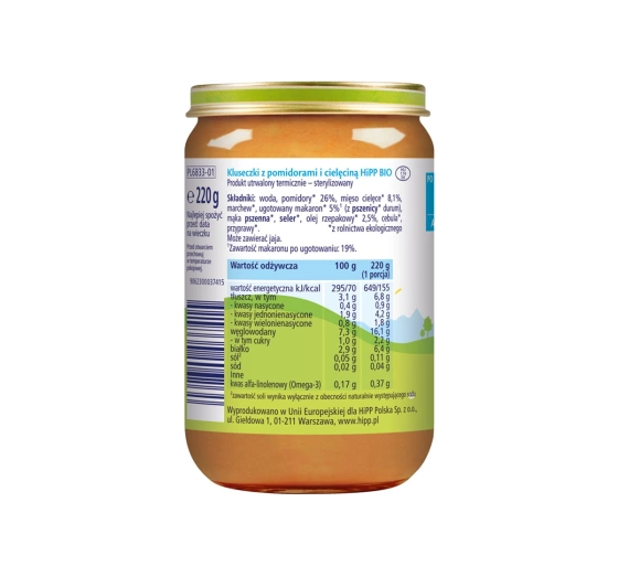 HiPP Bio Menü nach dem 9. Monat – Nockerln mit Tomaten und Kalbfleisch 220g
