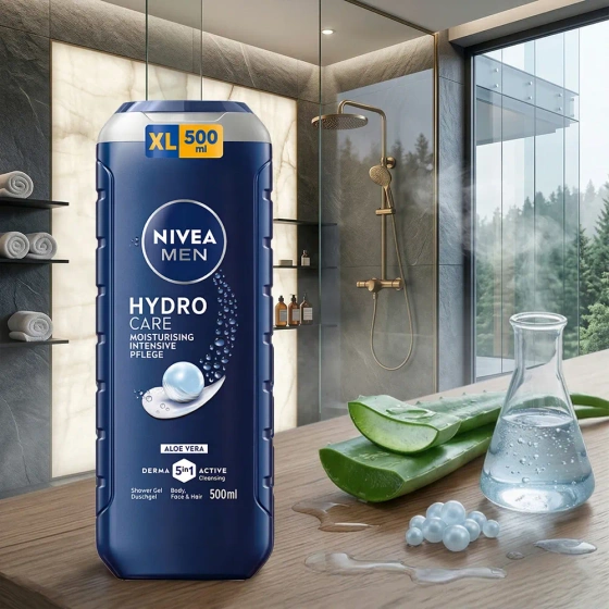 NIVEA MEN Hydro Care Feuchtigkeitsspendendes 5-in-1 Duschgel mit Aloe 500 ml