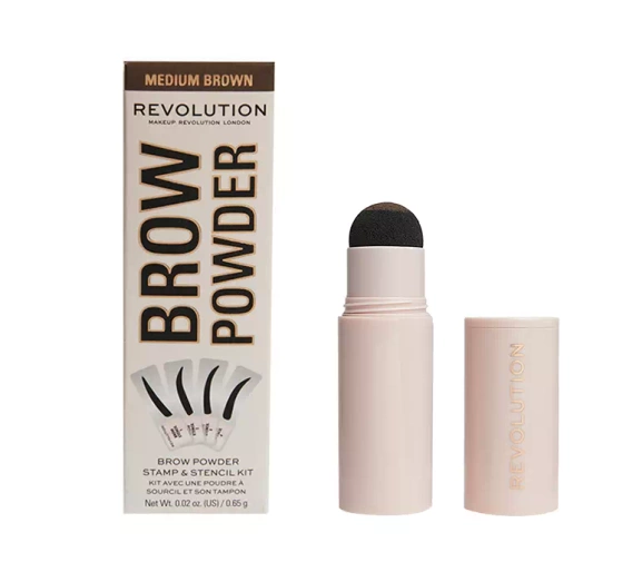 MAKEUP REVOLUTION BROW POWDER AUGENBRAUENSET STEMPEL + SCHABLONEN MEDIUM BROWN