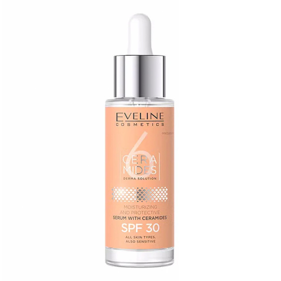 Kliknij na zdjęcie, aby je powiększyć Eveline Cosmetics 6 Ceramides Feuchtigkeitsspendendes und schützendes Serum LSF 30 mit Ceramiden 30 ml